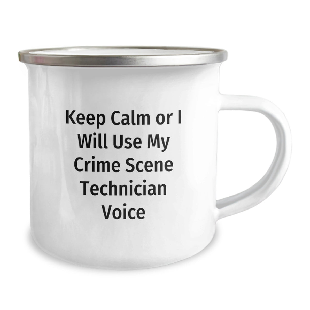 Crime Scene Technician Gift for Him - Keep Calm Voice Enamel Camping Mug - Image 2